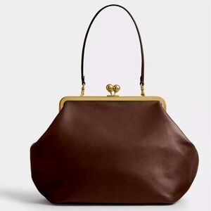 Coach Large Kisslock Frame Bag in Dark Brown Leather with Brass Hardware 🐻🤎